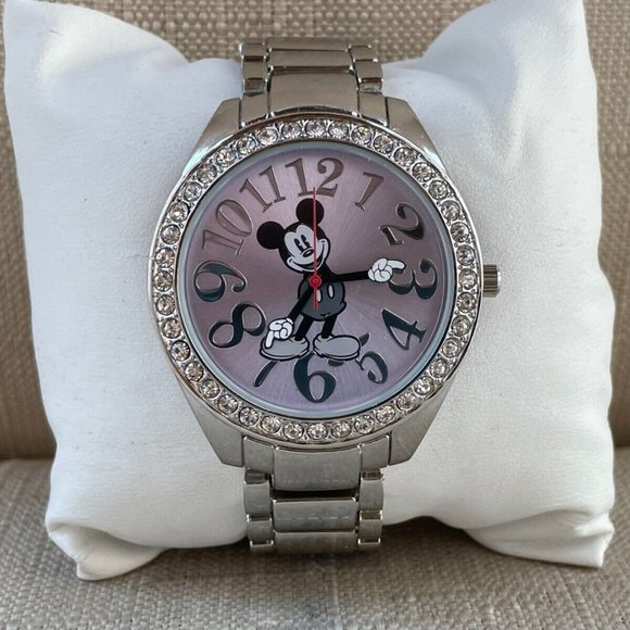 Disney Accutime Women Wristwatch Silver Tone Pink Face Quartz Watch - Picture 8 of 12